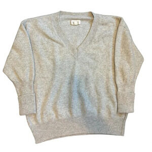 Nili Lotan Heather Grey V Neck Cashmere Wool Sweater Long Sleeve Size Large